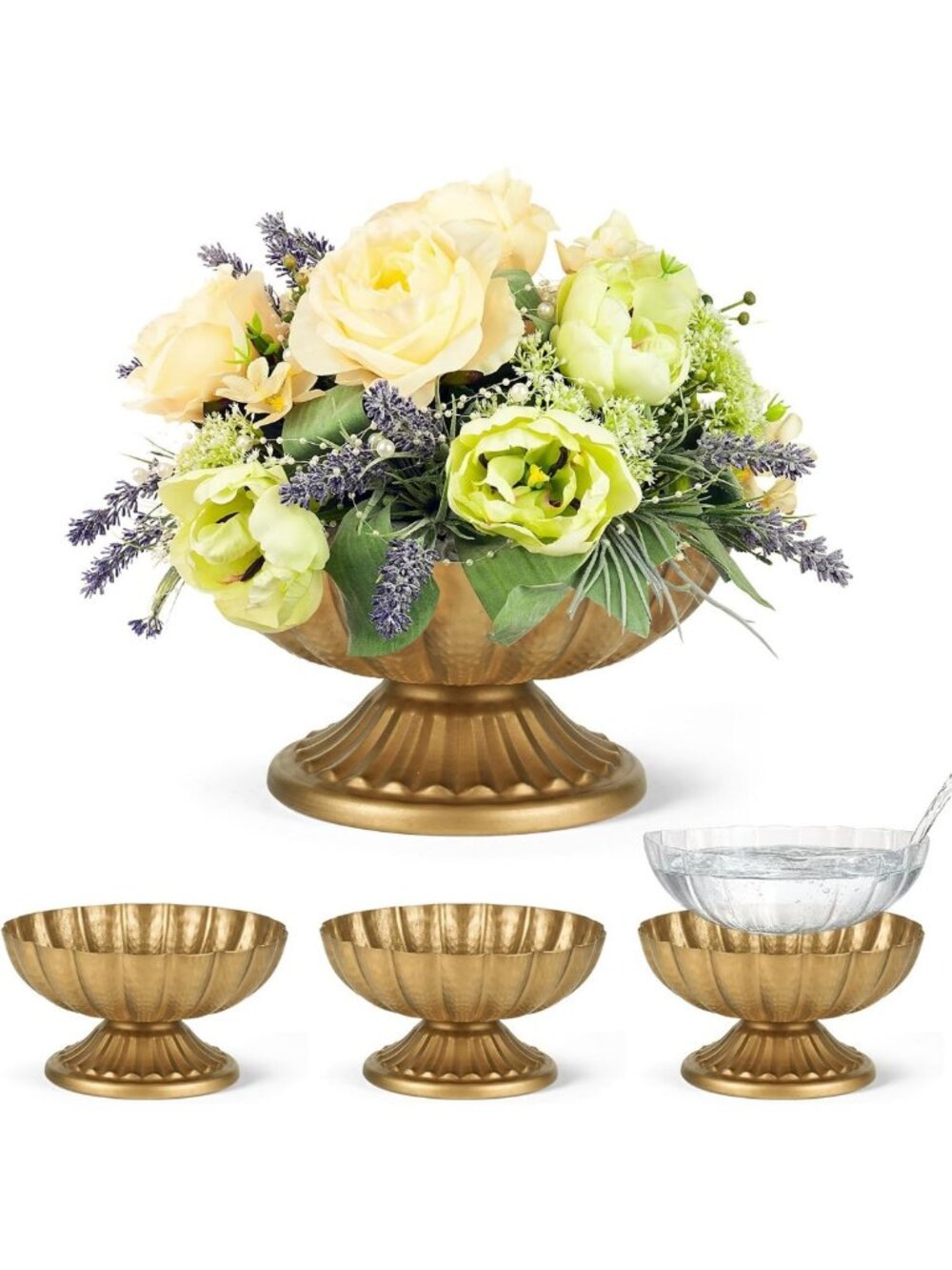 Vintage Gold Compote Pedestal Vases - 7'' Wide, 3.94'' High for Elegant